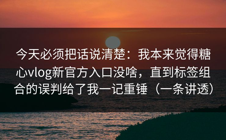 今天必须把话说清楚：我本来觉得糖心vlog新官方入口没啥，直到标签组合的误判给了我一记重锤（一条讲透）